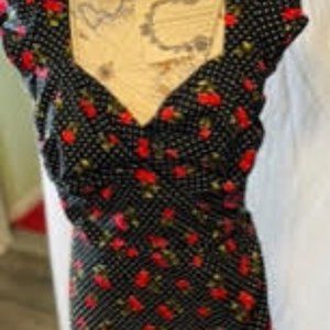 STOP STARRING by ALICIA ESTRADA BLACK/WHITE POLKA-DOTS & ROSES MIDI-DRESS